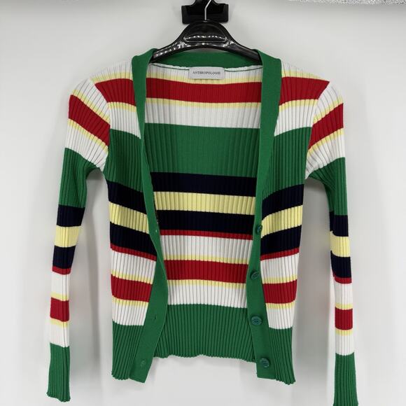 Anthropologie Sweaters - Anthropologie Eugenia Cardigan Retro Striped Ribbed Knit Sweater Size 4 Petite